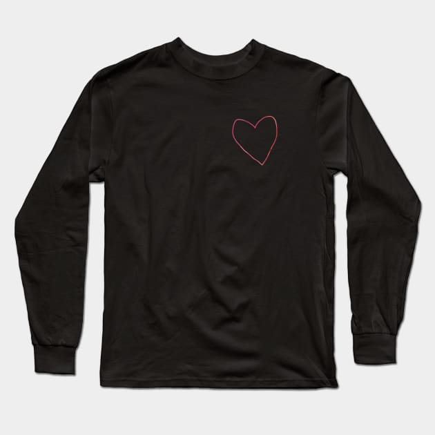 Small Pink Love Heart Minimal Line Long Sleeve T-Shirt by ellenhenryart